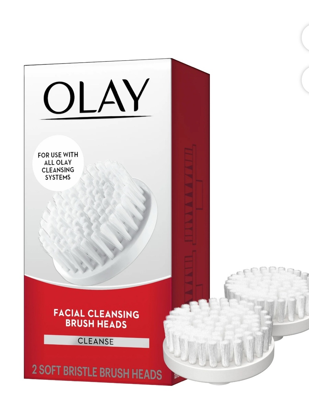 OLAY White Facial Cleansing Brush Heads with Red Accent Packaging (2 Pack)